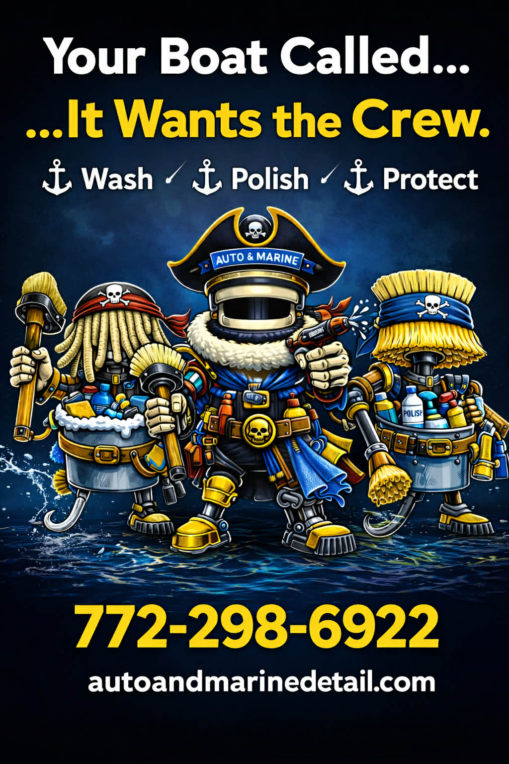 Auto and marine detailing crew artwork